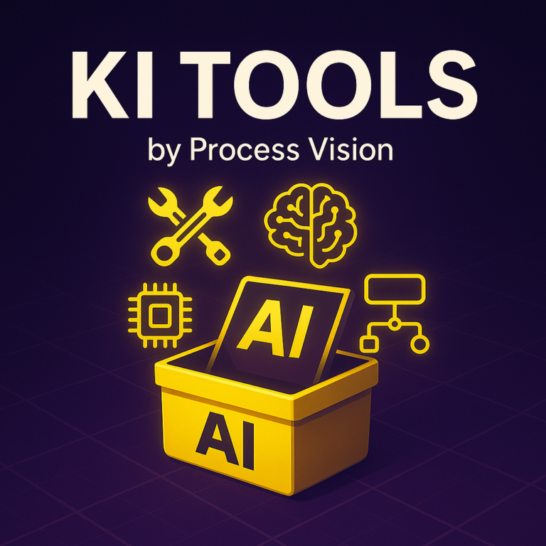 Gelbe Box mit dem Text 'AI' und Symbolen für Werkzeuge, Gehirn und Schaltkreisdiagramm.